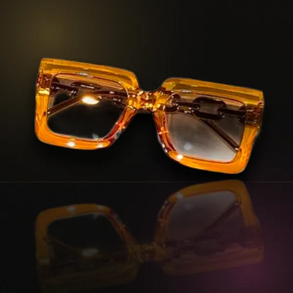 Gold Link Oversized — translucent amber oversized square with gold link temple
